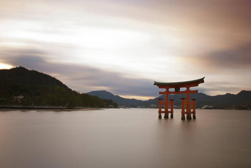 无人,横图,室外,山,水,广岛县,日本,日本文化,鸟居,云,历史,天空,黄昏,摄影,宁静,彩图,宫屿