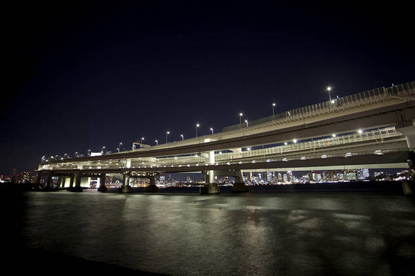 无人,横图,室外,夜晚,城市,建筑,路灯,东京,日本,日本文化,反射,首都,联系,天空,摄影,吊桥,照亮,台场,彩图,东京彩虹桥