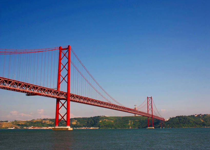 无人,横图,室外,白天,山,城市,建筑,葡萄牙,桥,首都,联系,里斯本,红色,天空,摄影,吊桥,塔霍河,彩图