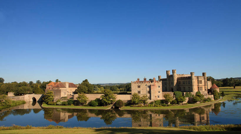 无人,横图,室外,白天,河流,建筑,英国,反射,城堡,历史,利兹城堡,树,天空,地标建筑,摄影,英国文化,梅德斯通,彩图