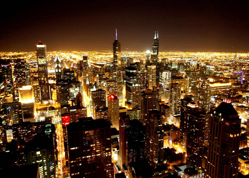 无人,横图,俯视,航拍,室外,夜晚,度假,美景,城市风光,城市,建筑,摩天大楼,美国,地平线,景观,塔,辽阔,地面,娱乐,现代,天空,享受,休闲,广阔,景色,放松,摄影,一望无际,照亮,鸟瞰,延伸,市区,伊利诺斯州,天地相交,芝加哥市,无边无际,一马平川,彩图,高角度拍摄,华丽一英里,广角拍摄