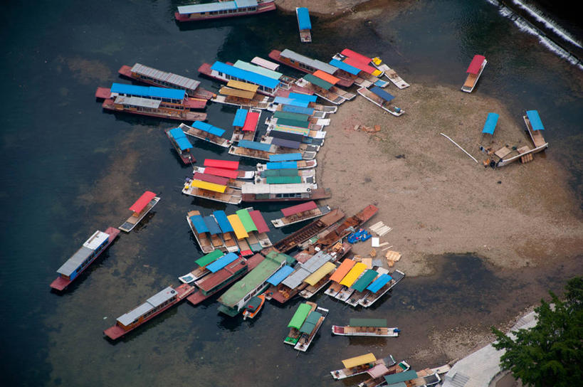 无人,横图,俯视,室外,白天,船,桂林,许多,很多,运输,摄影,宁静,漓江,阳朔,彩图,高角度拍摄