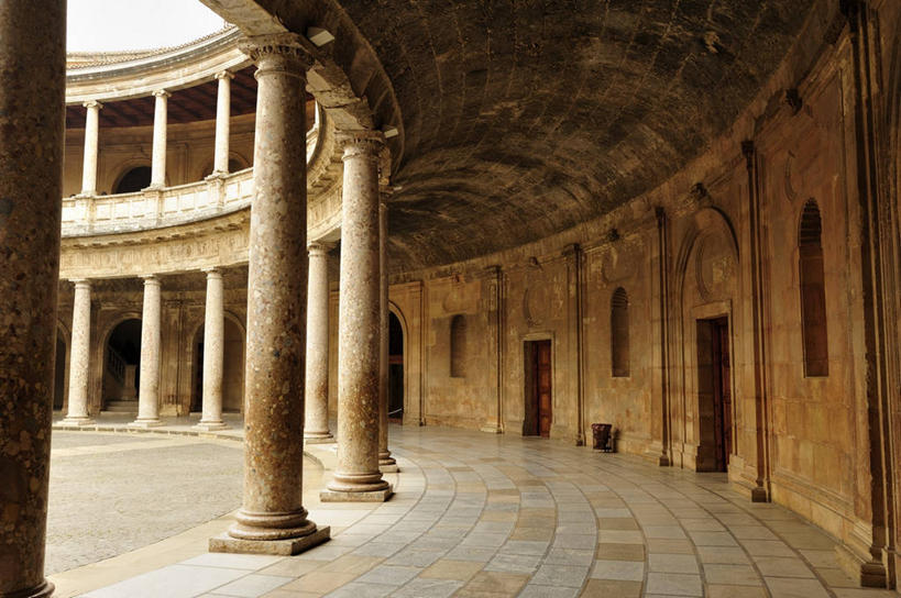 无人,宫殿,横图,室内,白天,西班牙,弯曲,柱子,拱门,走廊,历史,格拉纳达,天空,摄影,砖地,宁静,格拉纳达省,彩图