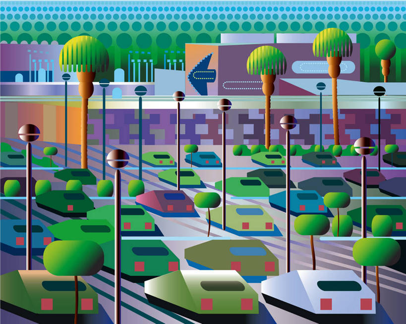 无人,停车场,横图,插画,室外,白天,数码,科技,建筑,路灯,指示牌,汽车,美国,一排,阴影,整齐,网络,标志,文字,高光,几何,计算机图形,合成,图画,方向,标识,箭头,画,树,排列,运输,停止,电脑合成图,数码合成图,指向,合成图,队列,加利福尼亚,暂停,漫画,停滞,写实,具体,具象,簇,硅谷,彩图