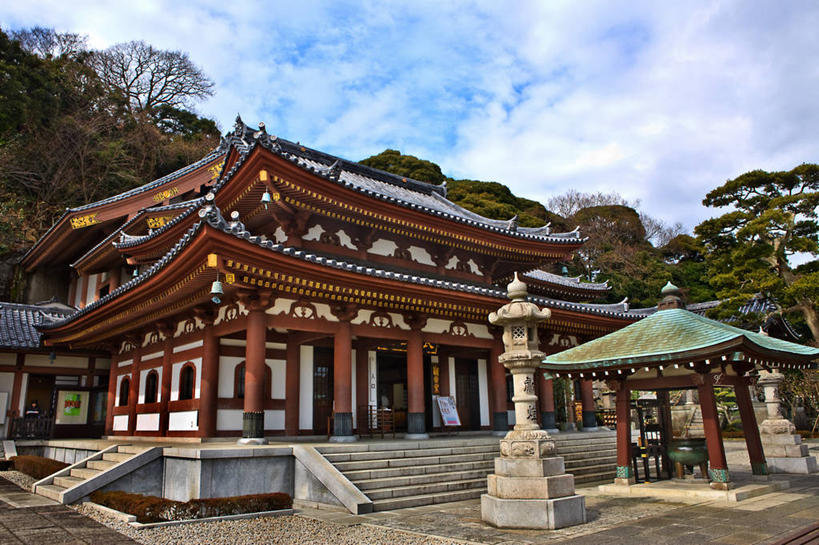 无人,横图,室外,白天,建筑,日本,日本文化,云,树,摄影,宗教,佛教,宁静,神殿,镰仓,彩图