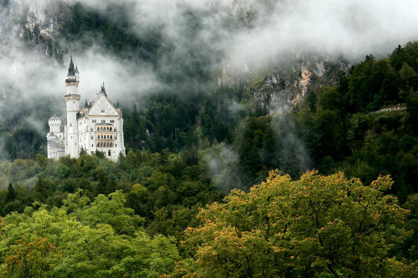 无人,横图,室外,白天,雾,建筑,德国,城堡,历史,树,风景,自然,地标建筑,摄影,德国文化,新天鹅城堡,巴伐利亚,彩图
