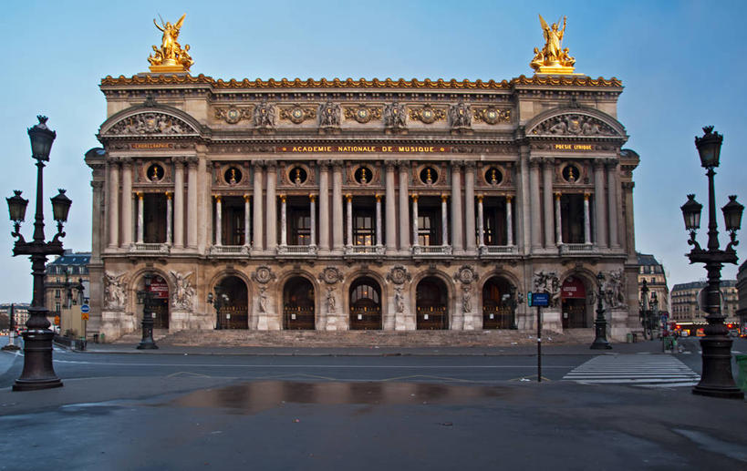 无人,横图,室外,日出,建筑,路,路灯,法国,巴黎,路标,柱子,拱门,歌剧院,首都,历史,摄影,法国文化,万里无云,巴黎歌剧院,法兰西岛大区,彩图