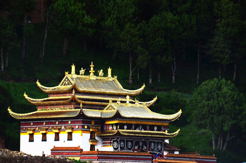 无人,横图,室外,白天,建筑,树,自然,摄影,宗教,佛教,宗教建筑,中国文化,修道院,甘肃省,彩图