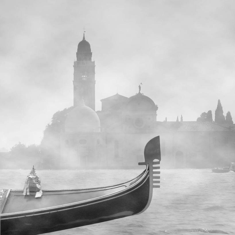 无人,方图,黑白,室外,白天,雾,建筑,船,意大利,威尼斯,岛,天空,交通工具,运输,摄影,舟,圆顶建筑,载具,意大利文化,旅行