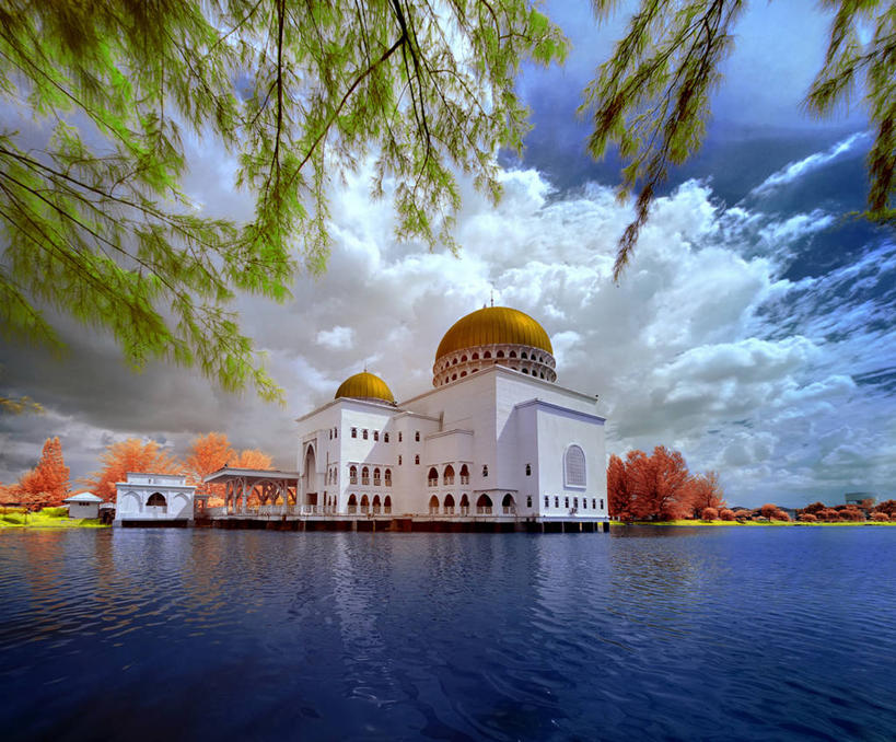 无人,横图,室外,白天,湖,建筑,马来西亚,反射,帐篷,云,天空,摄影,伊斯兰教,圆顶建筑,清真寺,露营,野营,宿营,雪兰莪州,彩图