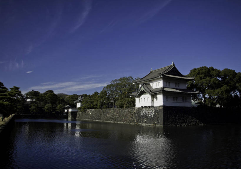 无人,宫殿,横图,室外,白天,建筑,东京,日本,日本文化,反射,城堡,云,围墙,首都,树,天空,摄影,护城河,死水,彩图