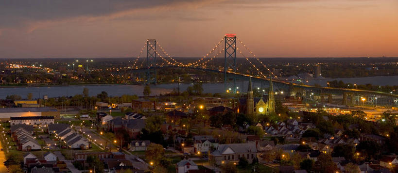 无人,横图,全景,室外,度假,美景,日落,城市风光,城市,建筑,美国,景观,桥,宏伟,联系,娱乐,风景,黄昏,享受,休闲,景色,放松,摄影,吊桥,北美,北美洲,美洲,剪影,北亚美利加洲,亚美利加洲,密歇根,密歇根州,貂熊州,狼獾之州,狼獾州,底特律,美利坚合众国,底特律河