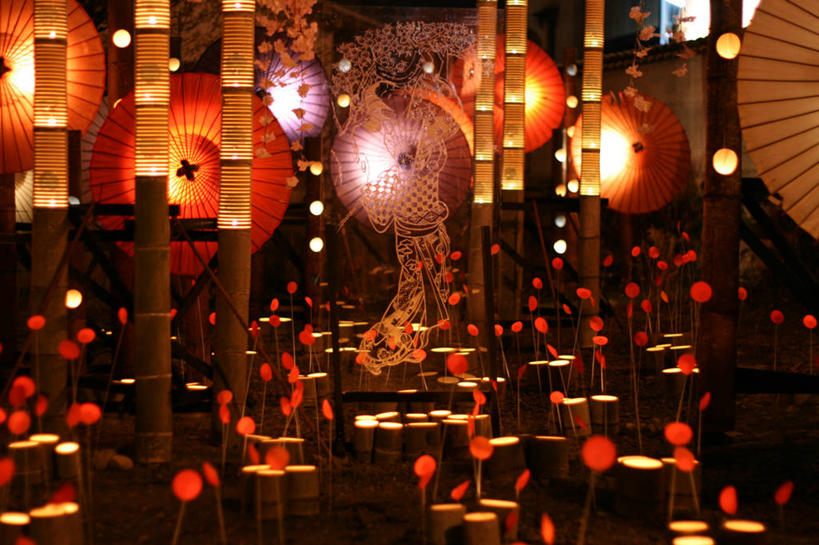 无人,横图,室外,夜晚,日本,庆祝,日本文化,装饰,灯笼,伞,阳伞,布置,灯,摄影,照亮,高雅,熊本,传统节日