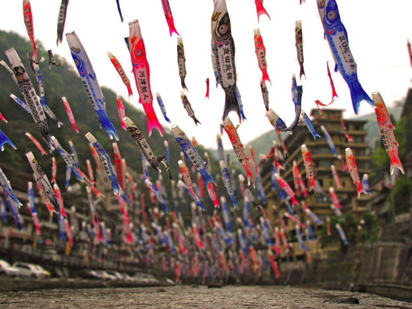 无人,横图,室外,白天,建筑,锦鲤,日本,一排,许多,吊挂,悬挂,丰富,庆祝,日本文化,整齐,装饰,横幅,很多,挂,排列,天空,摄影,队列,熊本,传统文化