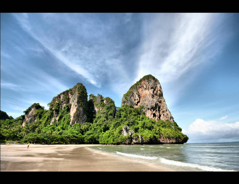 无人,横图,室外,白天,度假,海洋,水,泰国,亚洲,沙子,海岸线,河岸,水边,悬崖,云,风景,天空,自然,黄昏,波浪,摄影,东南亚,环境,岩层,泰王国,印度支那,莱雷海滩,甲米,甲米府,海滩,岩石,旅行