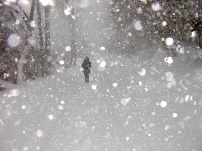 成年人,一个人,横图,室内,室外,雪,街道,玩具,美国,仅一个男性,朦胧,模糊,透明,冬天,下雪,天气,白色,黄昏,寒冷,摄影,宁静,雪花球,步行,旅行