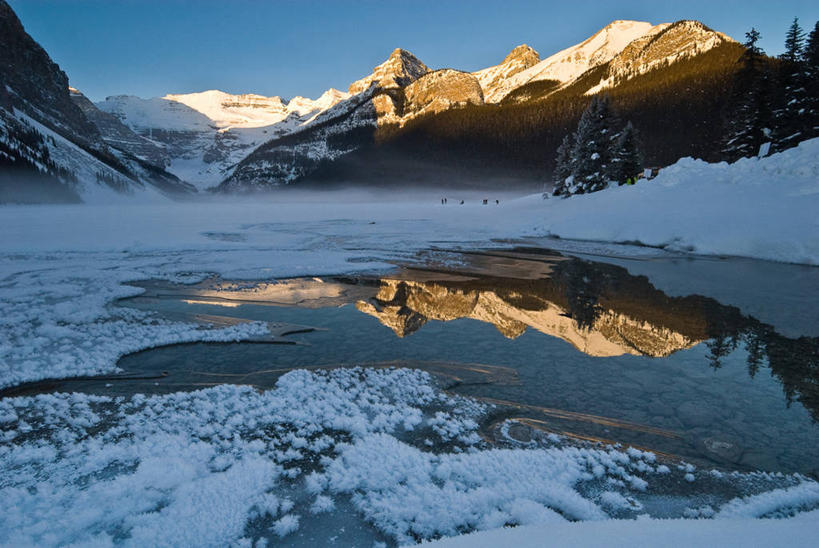 横图,室外,白天,滑冰,美景,山,山脉,雪,日光,加拿大,反射,景观,冬天,黎明,树,风景,天空,自然,景色,寒冷,摄影,宁静,环境,早晨,自然风光,努力,万里无云,冬季运动,亚伯达,露易斯湖,清洗,旅行
