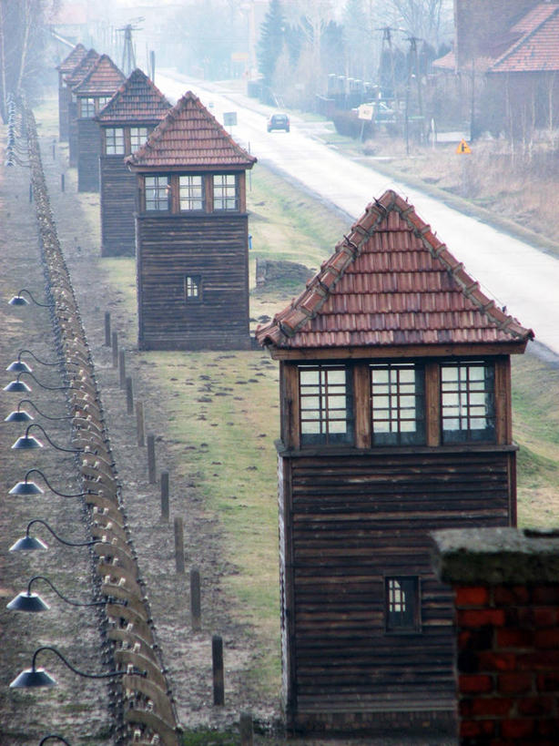 无人,竖图,室外,白天,重复,安全,建筑,路,路灯,波兰,一排,整齐,屋顶,排列,摄影,保护,顺序,队列,集中营,奥斯维辛,比克瑙