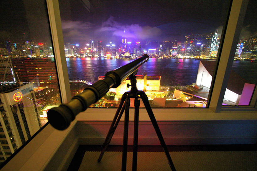 无人,横图,室内,夜晚,度假,美景,窗户,城市风光,城市,建筑,香港,透明,反射,天文望远镜,景观,娱乐,享受,休闲,景色,放松,探索,摄影,照亮,三脚架,监视,九龙半岛,海港