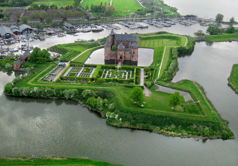 无人,横图,俯视,航拍,室外,白天,海洋,美景,建筑,荷兰,城堡,景观,中世纪,自然,景色,摄影,园林,鸟瞰,自然风光,高角度拍摄,海港