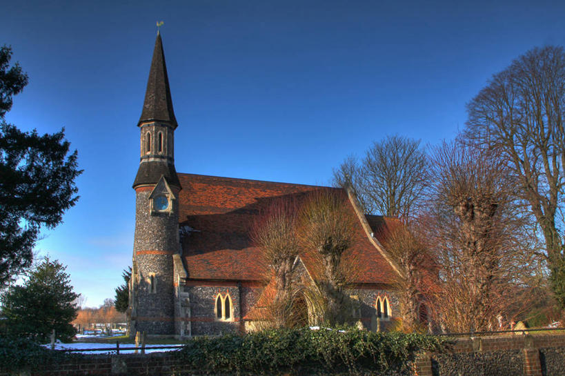 无人,教堂,横图,室外,白天,建筑,英国,塔,尖顶,摄影,北欧,万里无云,赫特福德郡,秋天,彩图,旅行