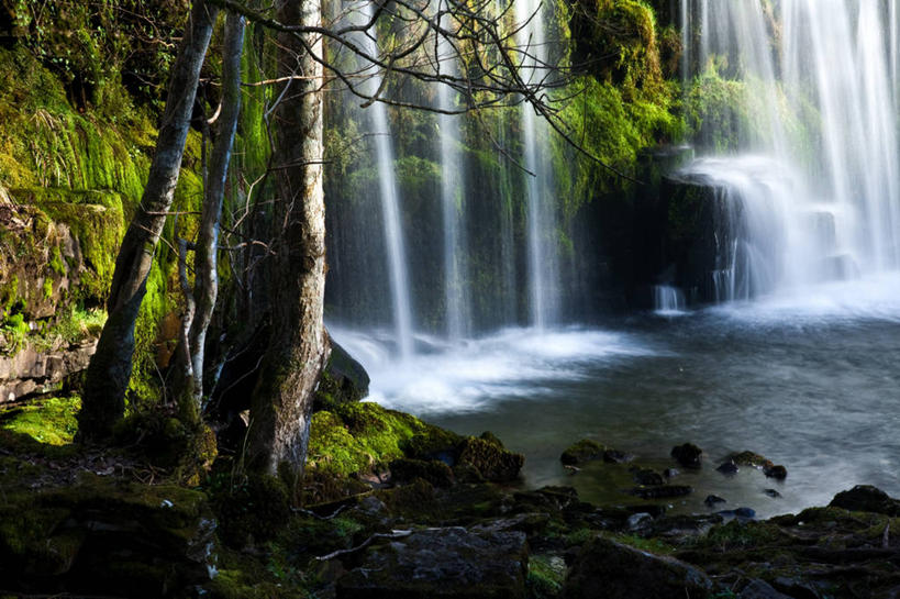 无人,横图,室外,白天,运动模糊,旅游,度假,美景,瀑布,水,英国,池塘,地形,景观,娱乐,树,风景,自然,享受,休闲,景色,放松,摄影,宁静,清新,自然风光,北欧,威尔士,岩石,彩图,布雷肯