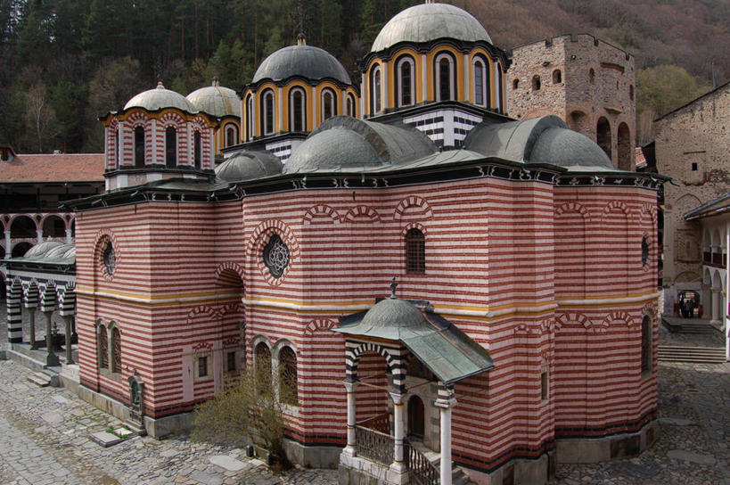 无人,横图,室外,白天,建筑,保加利亚,条纹,地标建筑,摄影,基督教,圆顶建筑,修道院,式样,东正教,里拉修道院,彩图,旅行