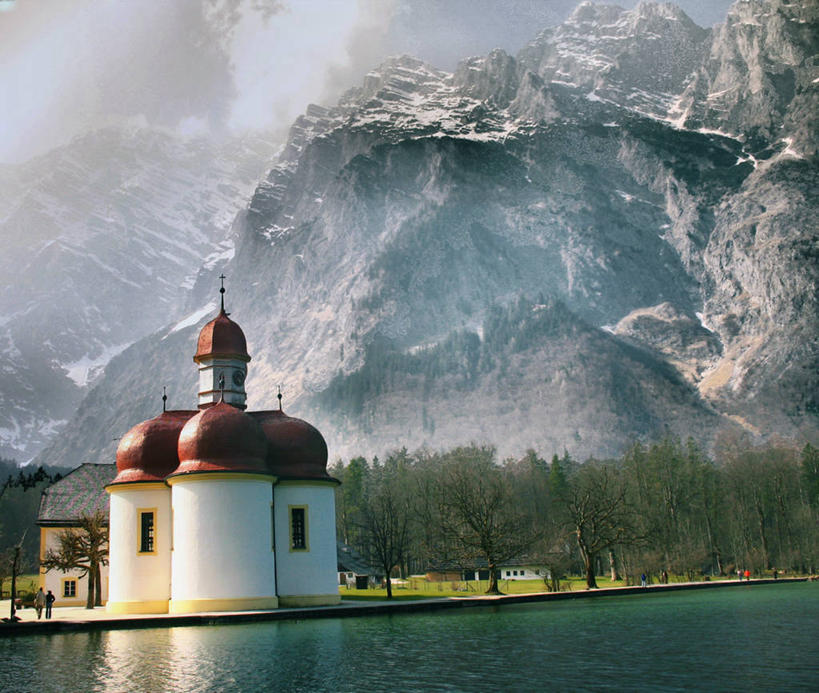 无人,教堂,横图,室外,白天,旅游,度假,湖,美景,山,雾,建筑,德国,景观,娱乐,风景,自然,享受,休闲,景色,放松,摄影,宁静,基督教,自然风光,巴伐利亚,贝希特斯加登,上巴伐利亚,彩图