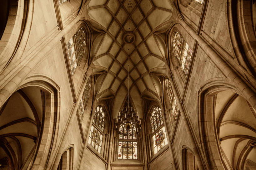 无人,教堂,横图,室内,白天,仰视,天花板,建筑,德国,拱门,宏伟,摄影,基督教,德国文化,哥特式风格,弗赖堡,彩图,低角度拍摄