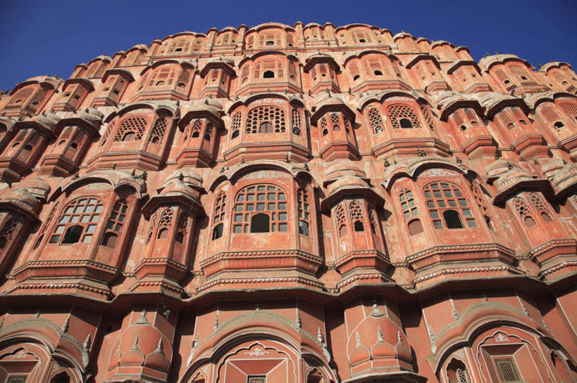 无人,宫殿,横图,室外,白天,仰视,重复,窗户,建筑,印度,摄影,拉贾斯坦邦,风宫,斋普尔,彩图,低角度拍摄