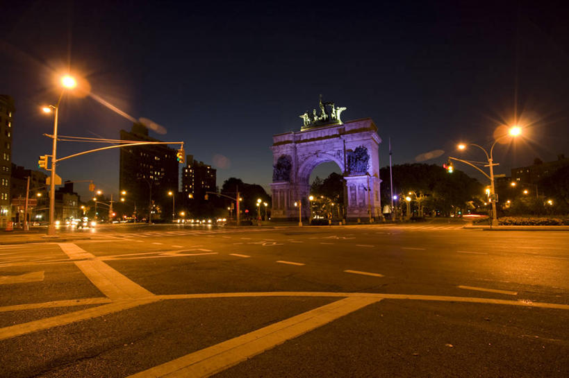 无人,横图,室外,夜晚,夜生活,城市,建筑,街道,路灯,美国,路标,十字路口,摄影,照亮,纽约州,布鲁克林,彩图,旅行