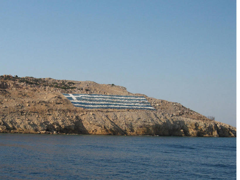 无人,横图,室外,海洋,希腊,艺术,岛,摄影,希腊文化,爱国主义,万里无云,团结,岩石,彩图,涂鸦,希腊国旗