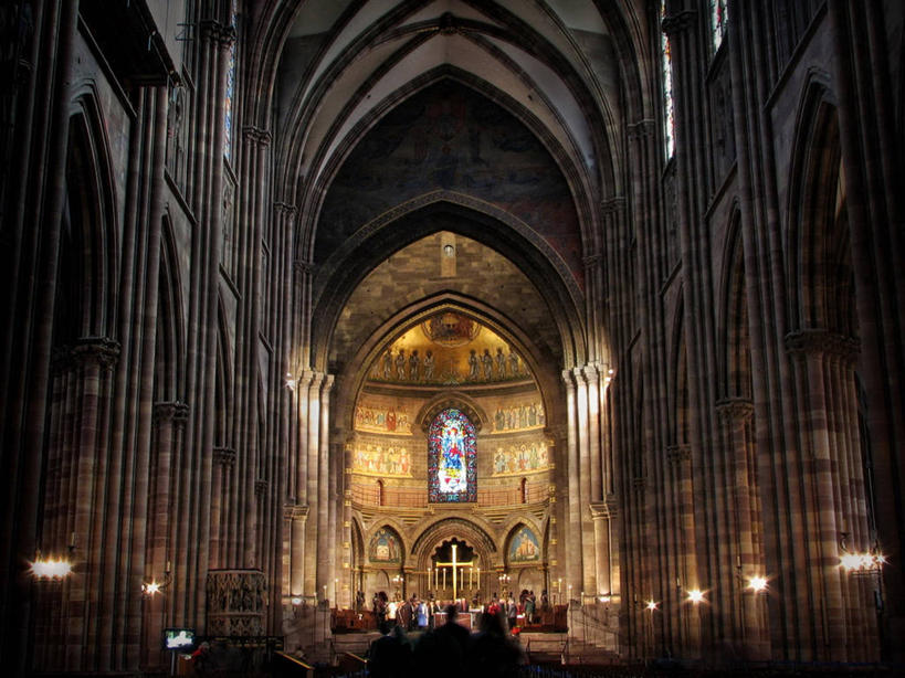 无人,横图,室内,白天,建筑,法国,拱门,摄影,照亮,基督教,法国文化,哥特式风格,斯特拉斯堡,彩图,旅行,大教堂