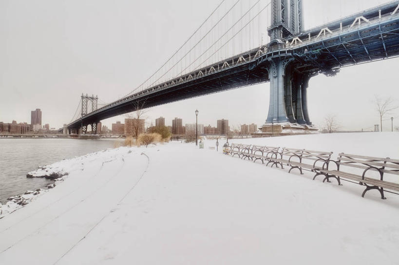 无人,横图,室外,白天,河流,水,雪,城市,建筑,美国,冬天,联系,寒冷,摄影,吊桥,曼哈顿桥,布鲁克林,彩图