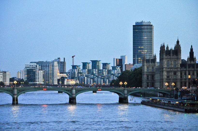 无人,横图,室外,白天,天际线,建筑,英国,桥,首都,泰晤士河,黄昏,摄影,市区,万里无云,威斯敏斯特桥,彩图