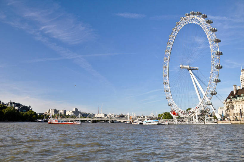 无人,横图,室外,白天,水,城市,建筑,船,英国,首都,伦敦眼,泰晤士河,摄影,渡轮,观光船,英国文化,大转轮,彩图,旅行,驳船
