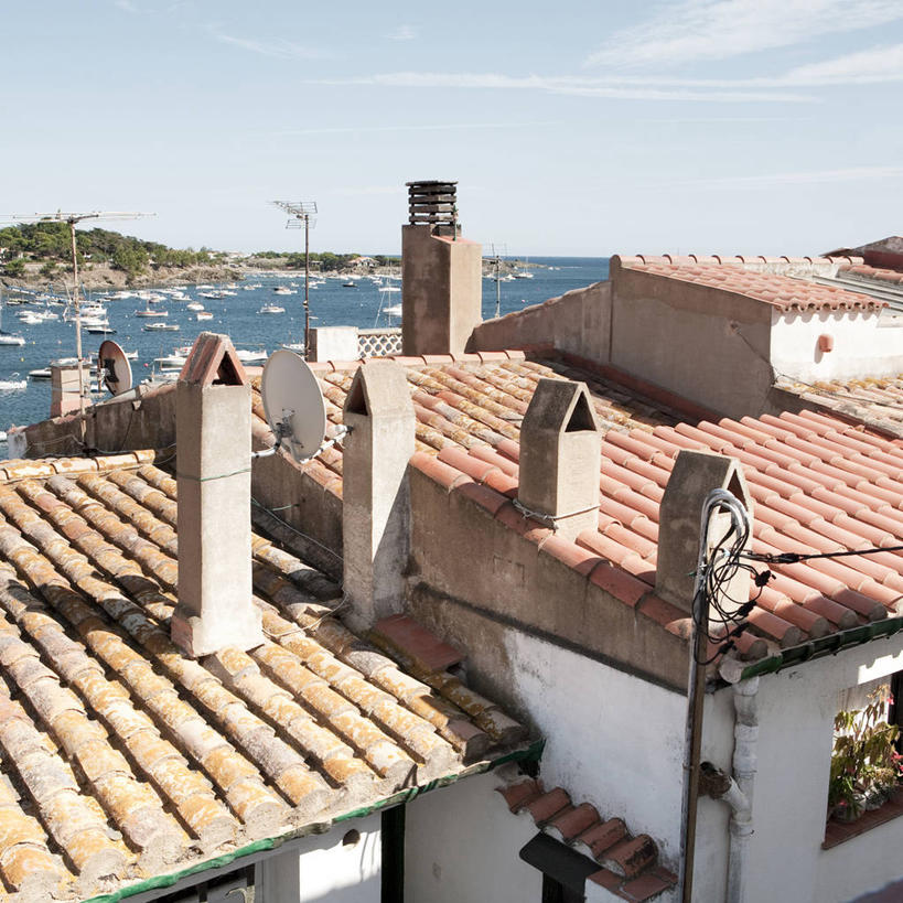 无人,方图,室外,白天,烟囱,建筑,船,西班牙,欧洲,屋顶,城镇,摄影,部分,南欧,加泰罗尼亚,西班牙王国,赫罗纳,赫罗纳省,卡达凯斯,彩图