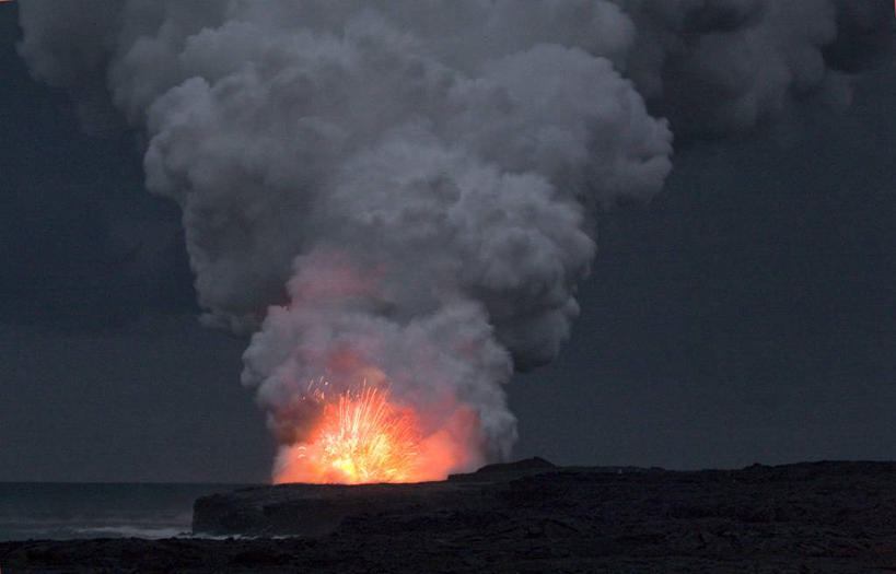 无人,横图,室外,爆炸,黎明,自然,烟,熔岩,摄影,明亮,夏威夷群岛,夏威夷火山国家公园,比格岛,太平洋岛屿,危险,活火山,彩图