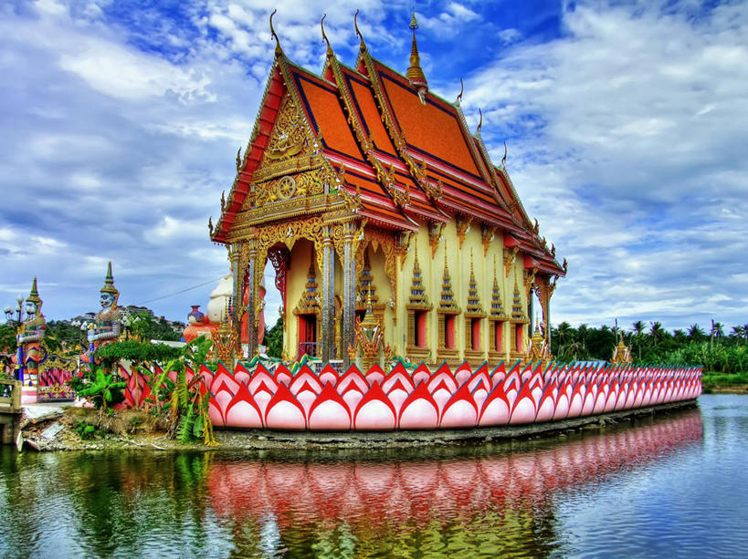 无人,横图,室外,白天,旅游,度假,湖,美景,建筑,泰国,反射,景观,云,娱乐,自然,享受,休闲,景色,放松,摄影,宗教,宁静,自然风光,苏梅岛,彩图