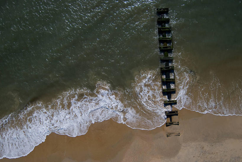 无人,码头,横图,俯视,室外,白天,海浪,美国,河岸,大西洋,摄影,宁静,简单,防波堤,海滩,彩图,高角度拍摄