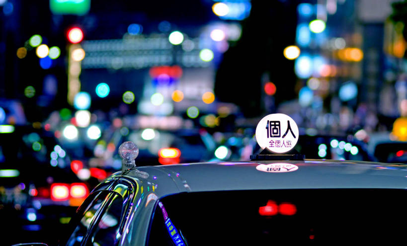 无人,横图,室外,夜晚,街道,出租车,东京,日本文化,反射,日文,交通,首都,运输,摄影,部分,照亮,彩图