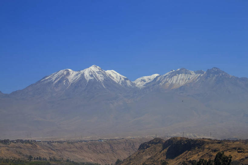 无人,横图,俯视,航拍,室外,白天,旅游,火山,山,秘鲁,地形,蓝色,风景,天空,自然,摄影,鸟瞰,活火山,彩图,高角度拍摄,旅行