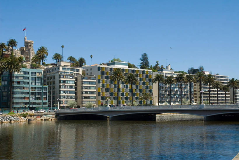 无人,横图,俯视,航拍,室外,白天,旅游,水,城市,建筑,智利,桥,蓝色,风景,天空,地标建筑,摄影,鸟瞰,敲诊槌,彩图,高角度拍摄,旅行