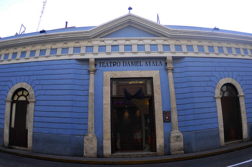 无人,横图,室外,白天,建筑,剧院,墨西哥,蓝色,摄影,拉丁美洲,彩图,广角