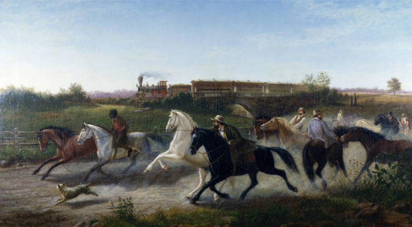 成年人,跑,横图,插画,室外,白天,侧面,绘画,数码,科技,路,狗,马,骑马,阴影,艺术,网络,高光,几何,计算机图形,古典,训练,合成,图画,文化,画,天空,工艺品,品味,迅速,美术,电脑合成图,数码合成图,高雅,合成图,漫画,写实,具体,具象,美学,蒸汽机车,赛马,彩图