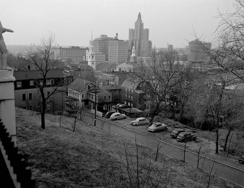 无人,横图,俯视,黑白,室外,白天,度假,美景,山,城市风光,城市,建筑,汽车,美国,景观,古典,娱乐,树,享受,休闲,办公大楼,景色,放松,运输,摄影,罗得岛,市区,普罗维登斯,高角度拍摄,过去