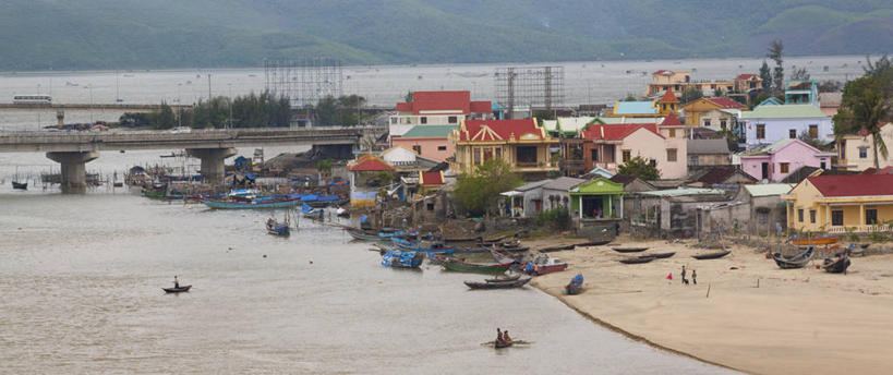 无人,横图,全景,俯视,室外,白天,海洋,水,建筑,船,越南,亚洲,房屋,桥,摄影,海滩,彩图,高角度拍摄,顺化