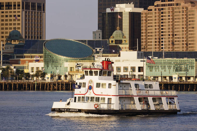 无人,横图,室外,白天,水,城市,建筑,船,美国,阿尔及尔,公共交通,运输,摄影,北美,渡轮,路易斯安那州,彩图,海港