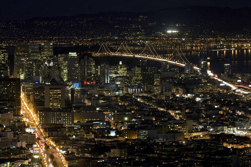 无人,横图,俯视,室外,夜晚,度假,美景,城市风光,城市,建筑,摩天大楼,美国,景观,娱乐,享受,休闲,景色,放松,摄影,照亮,加利福尼亚,旧金山,海湾大桥,彩图,高角度拍摄