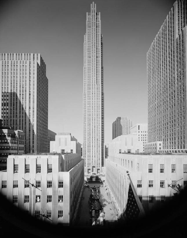 无人,竖图,俯视,黑白,室外,白天,天际线,城市,建筑,摩天大楼,纽约,美国,摄影,市区,纽约州,洛克菲勒中心,高角度拍摄